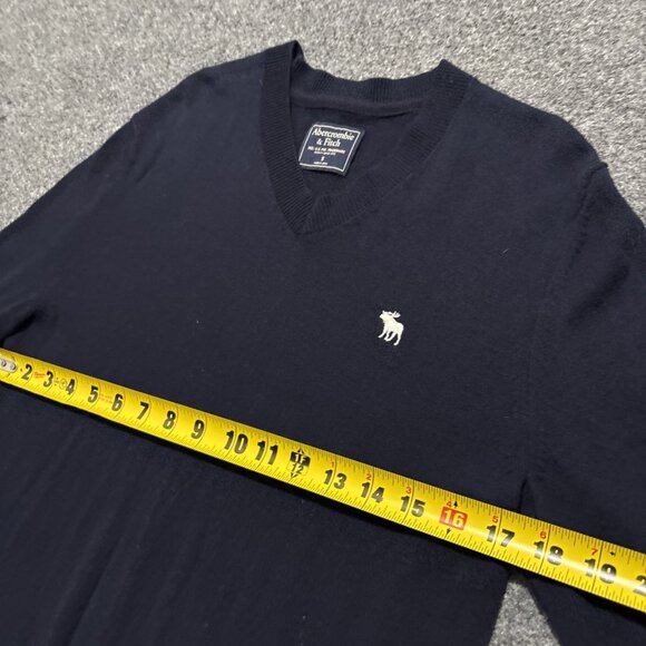 Abercrombie Fitch Sweater Size Small Navy Blue Wool Long Sleeve V-Neck Preppy - Picture 6 of 13